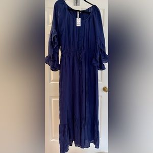 Navy blue bohemian maxi dress w/ruffled sleeves, size  1X